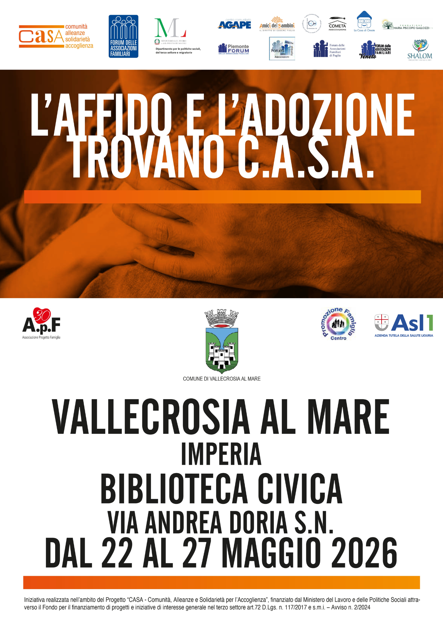 Vallecrosia, una mostra dedicata all’affido e all’adozione: “L’affido e l’adozione trovano C.A.S.A.”